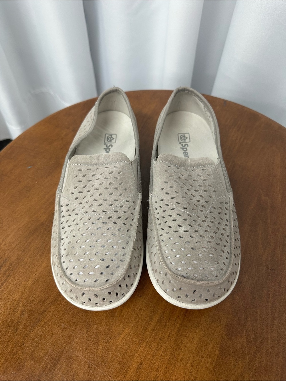 Spenco equinox Women's Perforated Taupe grey Slip-On Loafers size 9D 9 wide